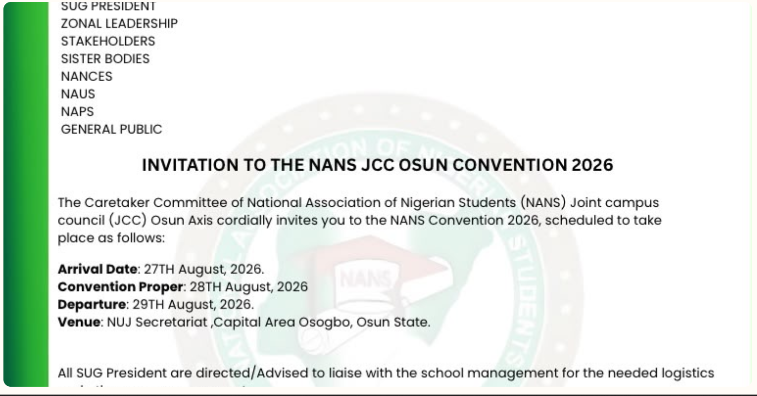 NANS JCC Osun announces 2026 convention at NUJ Secretariat, Osogbo