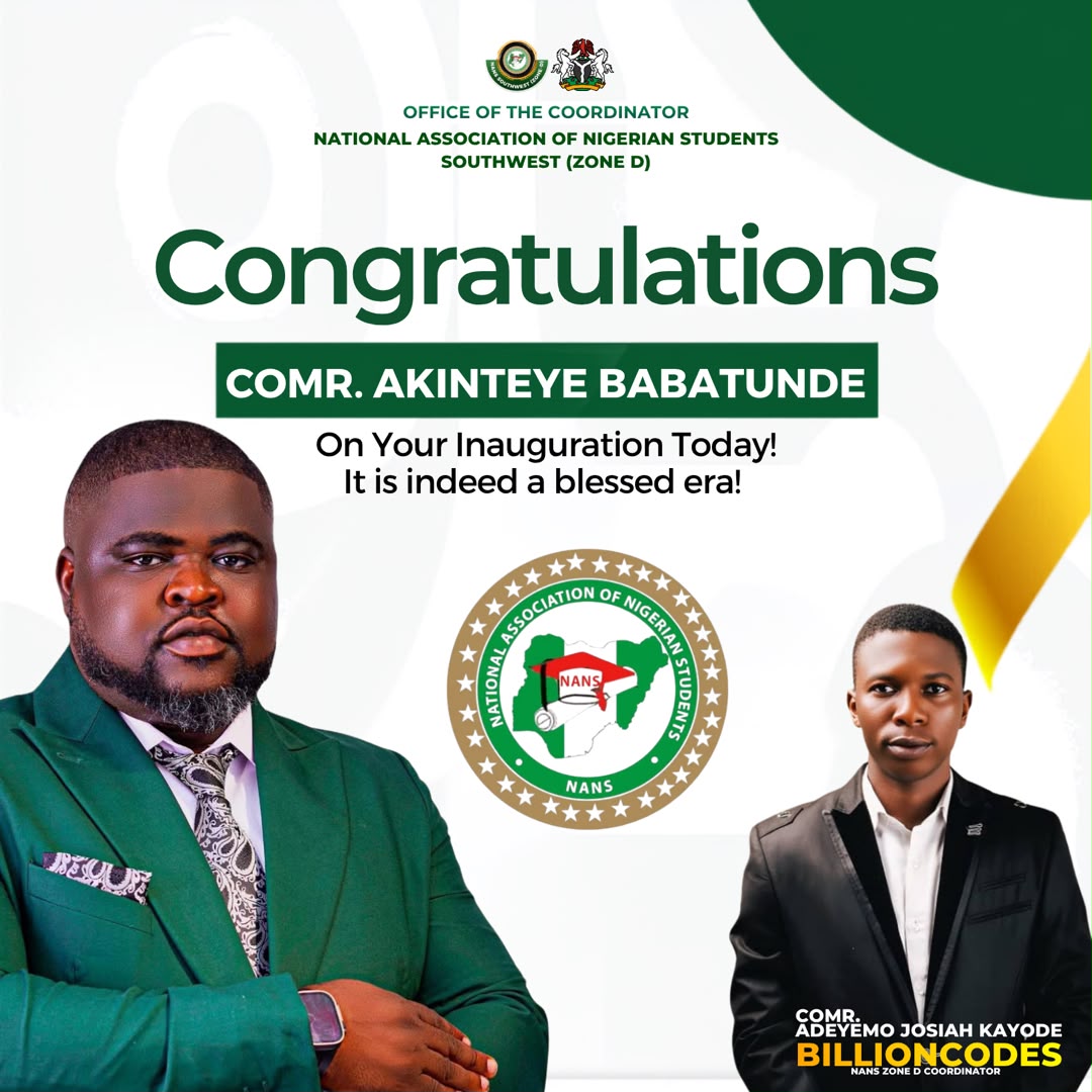 NANS Southwest Congratulates Babatunde Akinteye, Newly Inaugurated National Executive Council